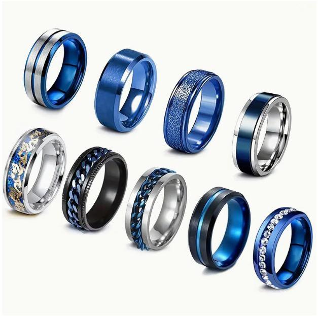Hiyin 9-Piece Stainless Steel Rotating Decompression Ring Set