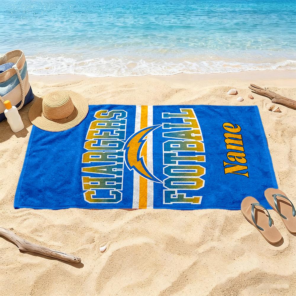 Chargers Football Team Customize Text Beach Towel Super Soft & Absorbent Portable for SwimmingBeachCamping Travel Beach AccessoriesGym