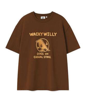 WACKY WILLY Typo Bird Graphic Short Sleeve T-Shirt Brown