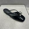 Fashion Low Heel Slippers Summer New Square Head Shallow Mouth Butterfly Knot Pearl Soft Sole Anti-slip Wear-resistant Sandals