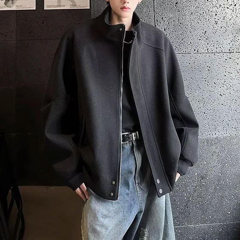 Stehkragen Modische Reißverschlussmäntel Herrenbekleidung Einfarbig Herbst Winter Langarm Lässig Patchwork Locker Jacken