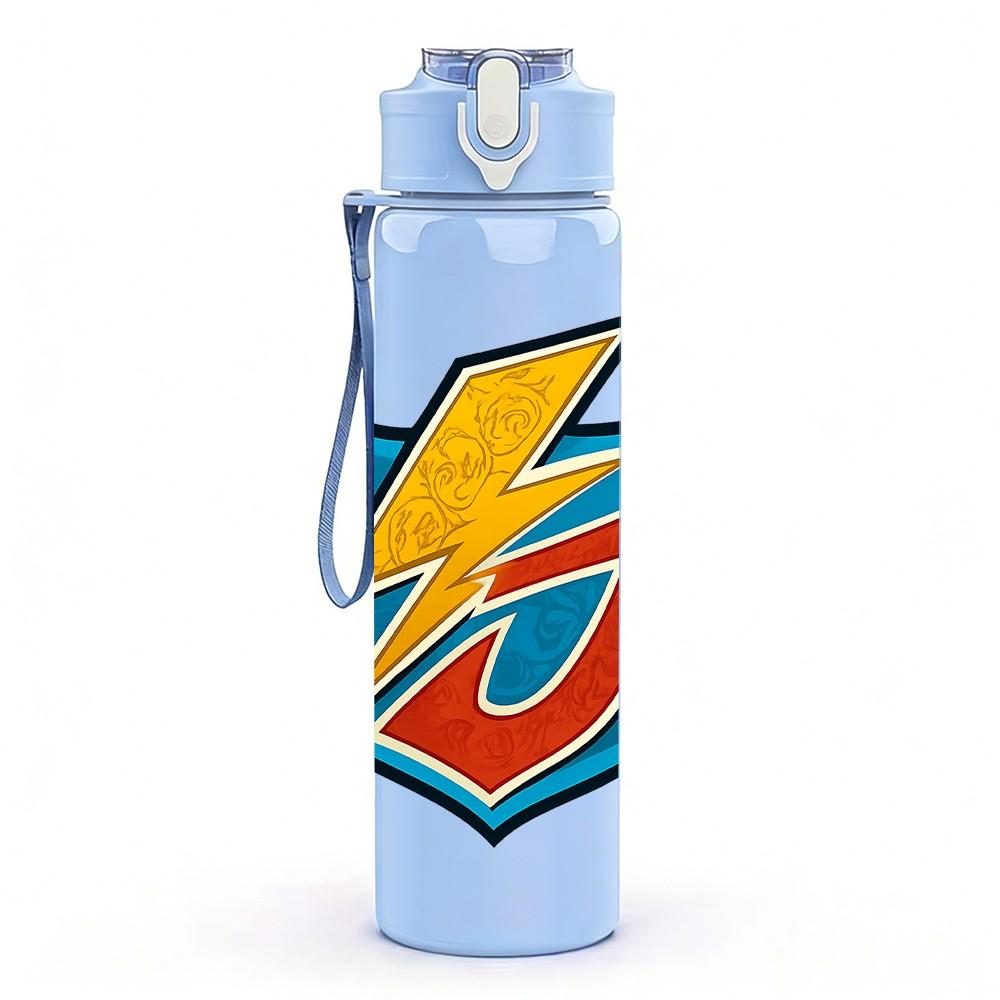 1PC Lightning Bolt Badge 750ml Color Plastic Sports Water Bottle Leakproof Flip Straw Lid Suitable for Sports Office Home Use