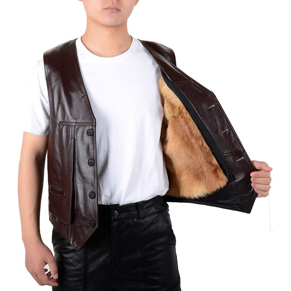 

Новый жилет из натуральной кожи, зимний жилет с теплым плечом и утолщенным интегрированным мехом XL