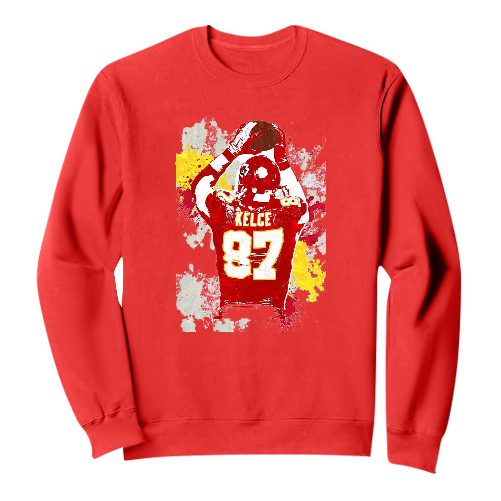 

Мужская и женская повседневная мода с принтом и длинным рукавом с круглым вырезом, удобный пуловер XL красный