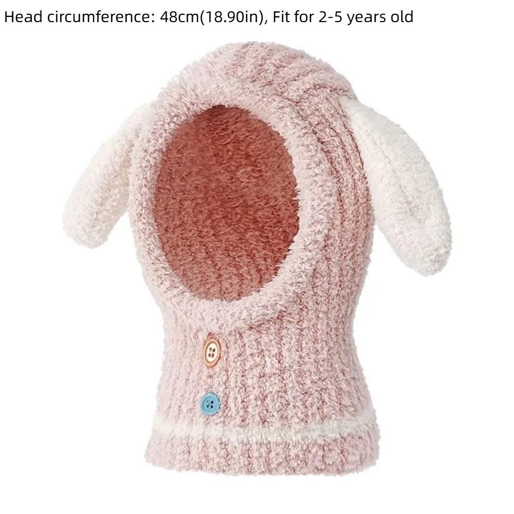 Plush Ball Kids Balaclava Hat Thickened Hooded Beanie Cartoon Kids Scarf Cap Winter