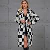 2025 New Faux Fur Coat Women's Mid To Long Black and White Checkered Women's Coat