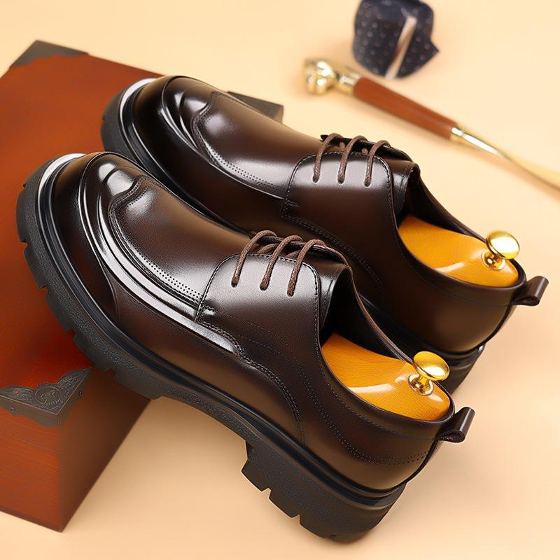 Retro Cowhide Platform Business Men's Dress Shoes Spring Autumn Soft-soled Man Wedding Shoes Genuine Leather Derby Shoes