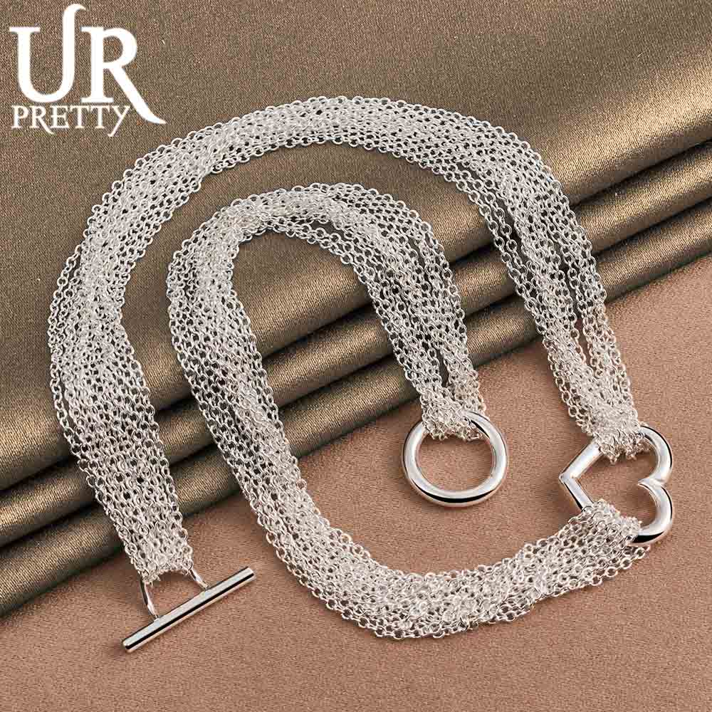 925 Sterling Silver Women's Multi Line Heart-shaped Fashion Wedding Jewelry