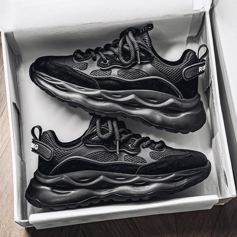 European Station Men's Shoes Mesh Breathable Casual Sports Shoes Student Versatile Thick Sole Heightening Dad Shoes