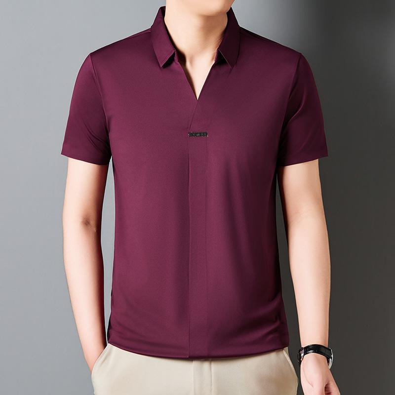 

Новая летняя рубашка поло среднего возраста с тонкими лацканами, мужской пуловер, модная повседневная бесшовная футболка с короткими рукавами для мужчин L красный