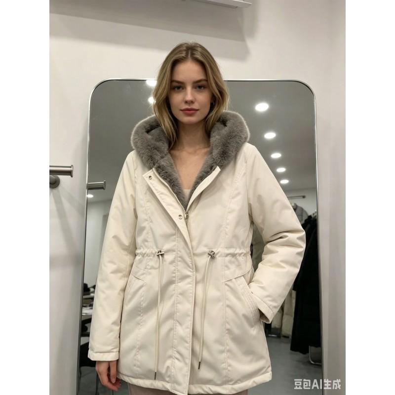 Womens Hooded Thickened Winter Jacket With Faux Fur Trim Warm Cotton-Padded Outdoor Workwear Coat In Multiple Colors