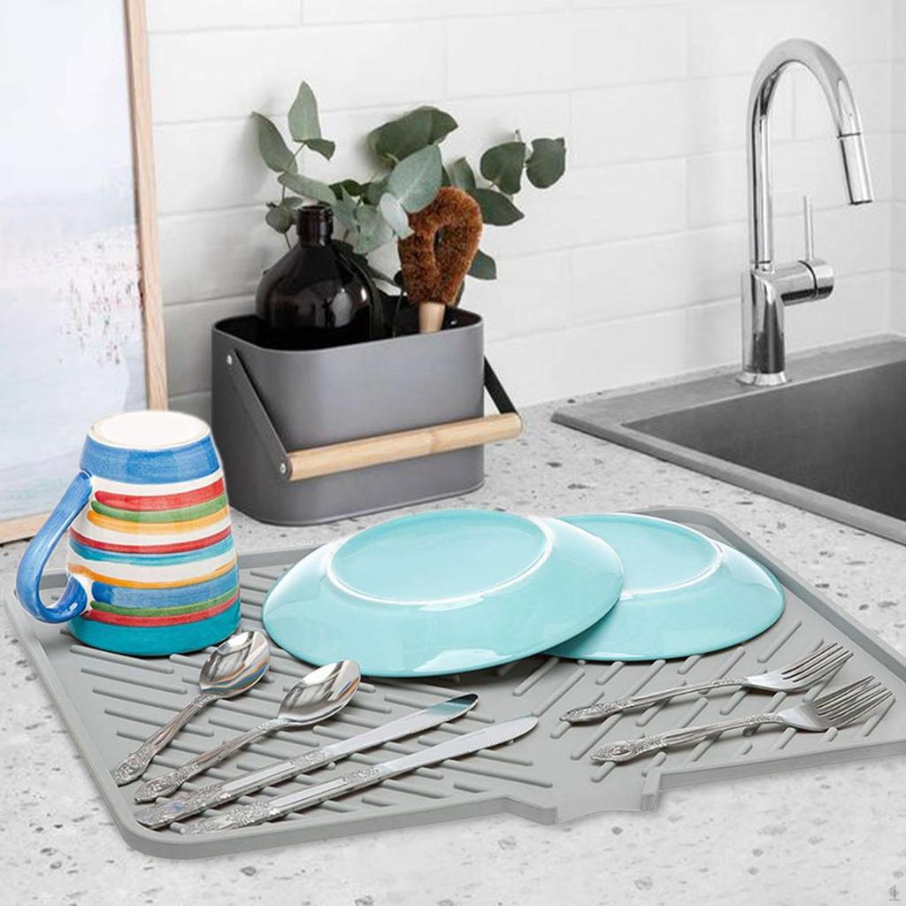 Compact Kitchen Sink Mat for Dish Drying with Drain Feature