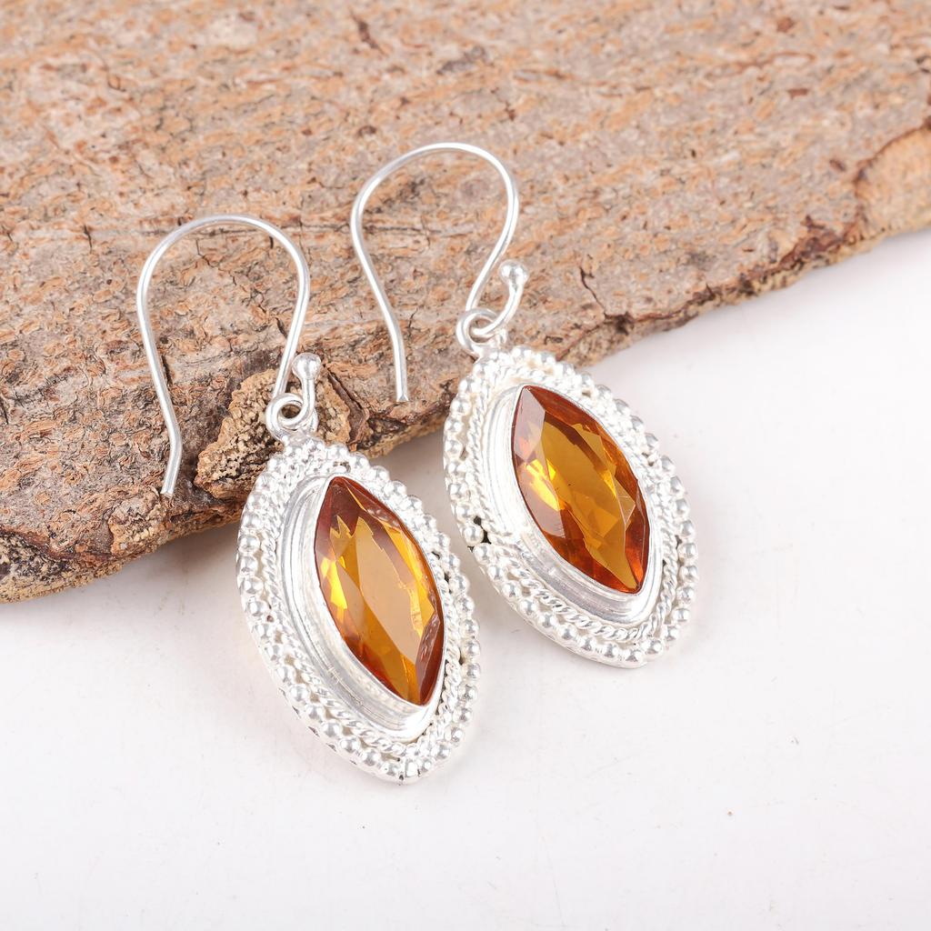 Citrine Earrings, 925 Solid Sterling Silver Gemstone Jewelry, Handmade Earrings, For Thanksgiving Gift