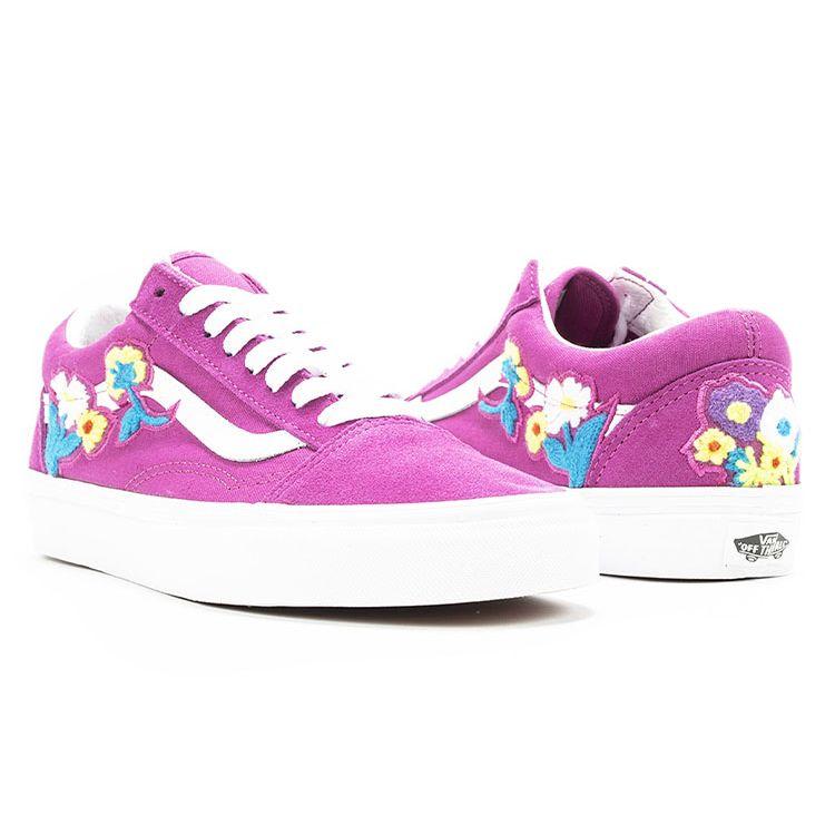 Vans Old Skool Low Top Casual Skate Shoes Floral Embroidery Women Sneakers Purple VN0A4BV5TPK