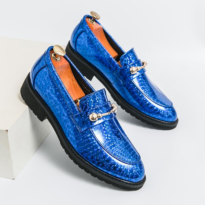 Luxury High Quality Gold Bright Glossy Loafers Men's Soft and Comfortable Men's Nightclub Thick Sole Casual Shoes Men Lefu Shoes