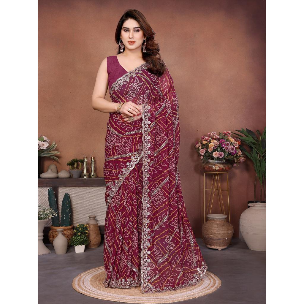 Designer Party Wear Bandhej Saree Collection