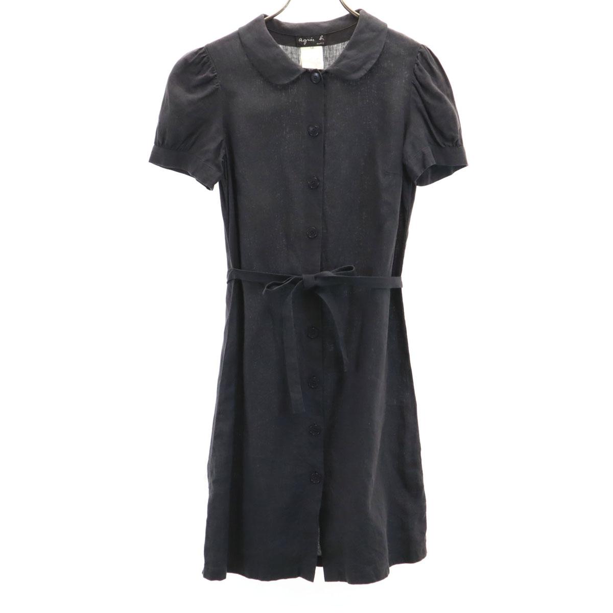 

agnes b. French linen Short sleeve Shirt dress 36 charcoal Women Used