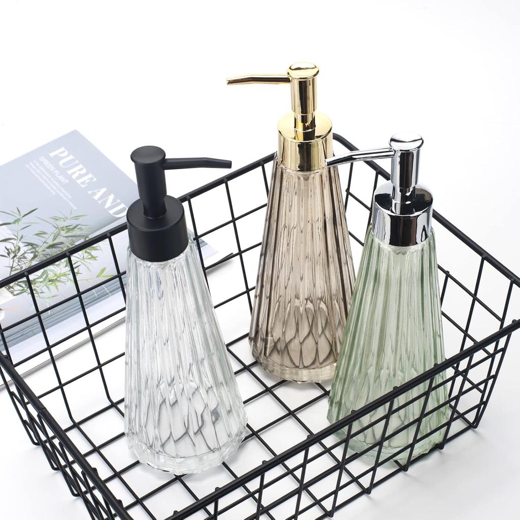 4 10oz/300ml Hand Soap Dispensers for Bathroom and Kitchen, Glass Soap Dispenser with Gold Rust Proof Pump