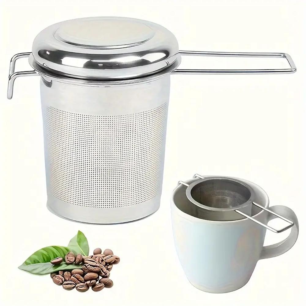 1pc Premium Stainless Steel Tea Filter Extended  Handle, Loose Tea Drainer with Lid,Anti-Scald Multi-Purpose Tea Strainer