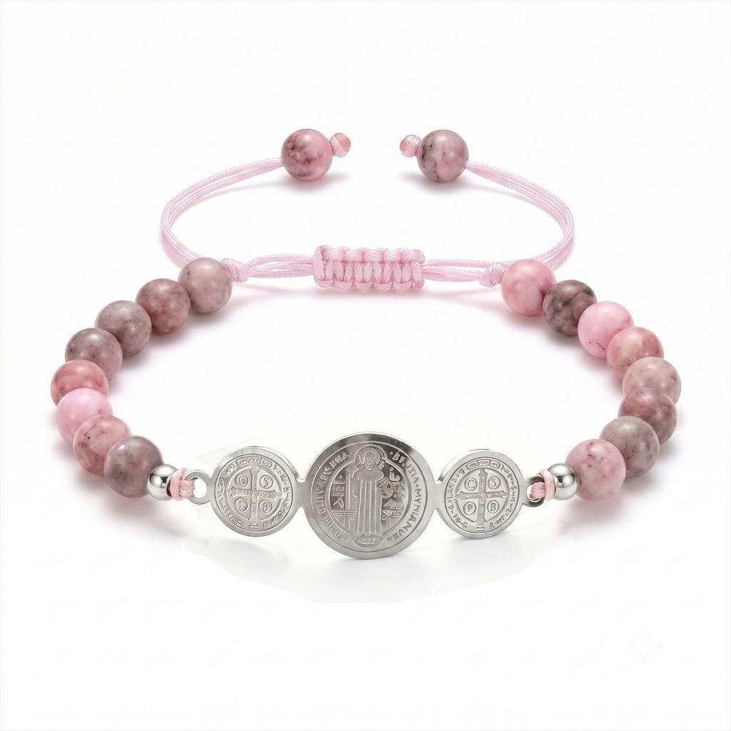Waterproof Natural Stone Religious Bracelet Stainless Steel  Charm Braided Adjustable Women Jewelry