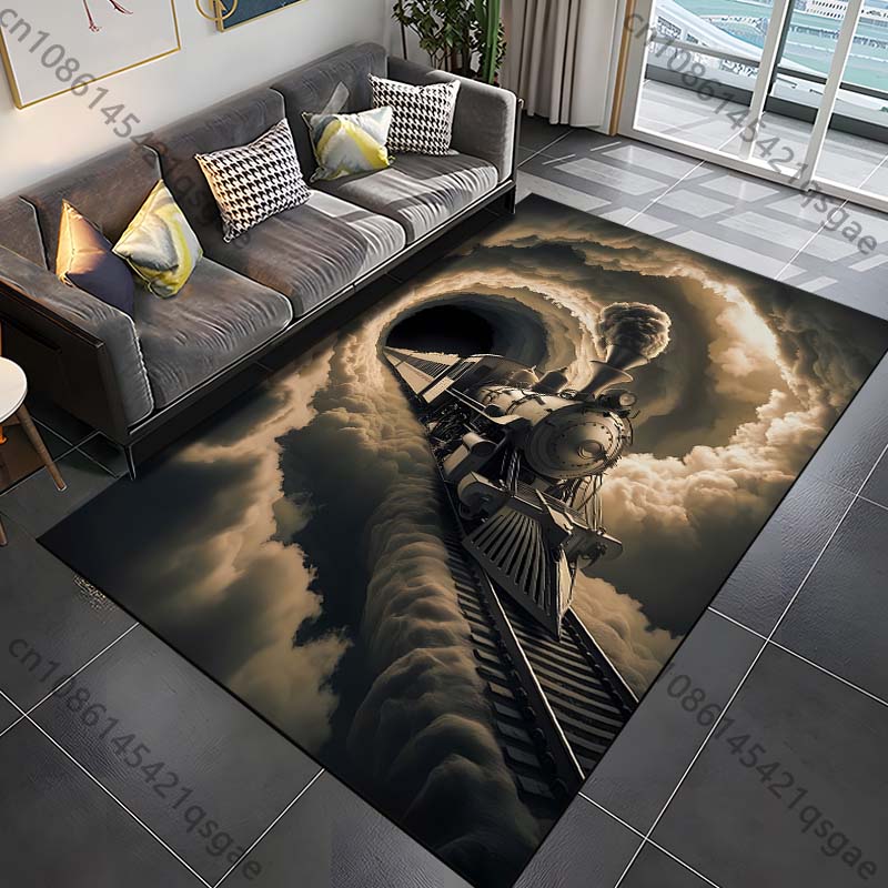 Retro Steam Train Pattern Rug Carpets for Bedroom Living Room Bathroom Mat Creative Door Mat Cloakroom Home Decor Area Rug