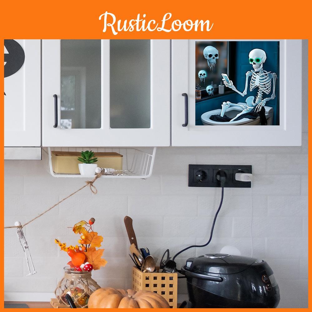 Creative Halloween Toilet Skeleton Play Phone Pattern Home Wall Sticker Decor