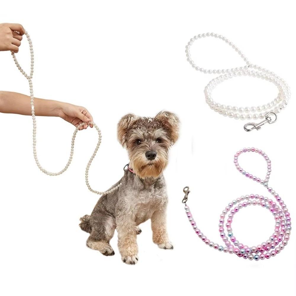 120cm/4ft Dog Cat Pearl Leash Silver Snap Hook Dog Leash Beaded Pet Dog Leash  Small Medium Dogs