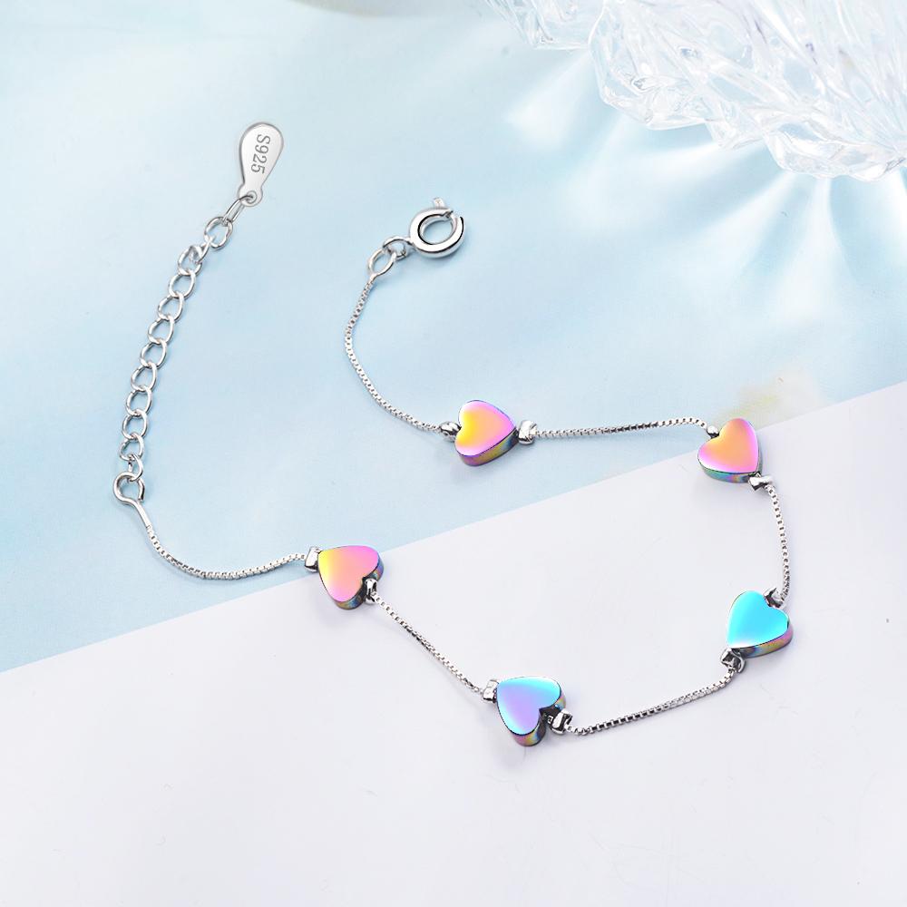 Sweet Coloful Love Heart Bracelet 925 Sterling Silver Cute Bracelet For Women Girls Party Fine Jewelry Birthday Gift
