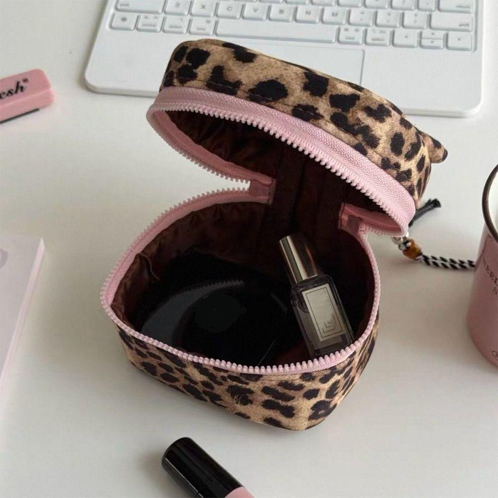 Waterproof Leopard Print Square Storage Box Handheld Zipper Design Small Cosmetic Pouch Makeup Bag Home Travel