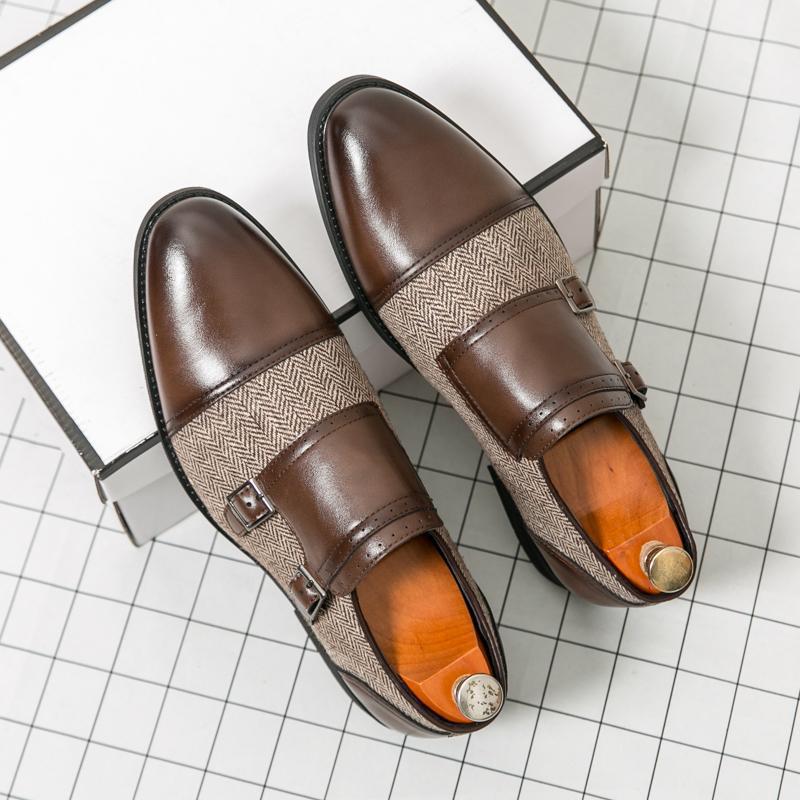 Men's Formal Leather Buckle Shoes - British Style, Pointed Toe, Large Sizes, Perfect for Office & Weddings