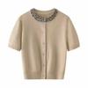 Design Sense Heavy Industry Nail Drilling Short Sleeve T-Shirt Summer New Soft Skin-friendly Skinny Bottom Shirt Knitted Sweater Top