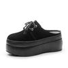 High Quality 8CM Suede Cow Genuine Leather Slipper Women Shoes Slip On Females Moccasins Women Platform Wedge Flats Pumps Shoes