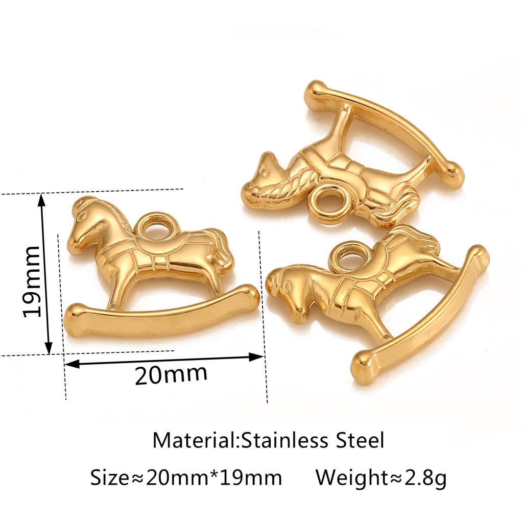 DOOYIO 3pcs/Lot Cute Baby Theme Charm Stainless Steel Rocking Horse Baby Toy Baby Pendants For DIY Jewelry Making Accessories
