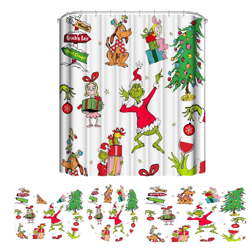 Anime Character Peripheral Printed Shower Curtain Floor Mat Four Piece Set, Home Bathroom Dry Wet Separation Partition Shower Curtain  Shower Curtain