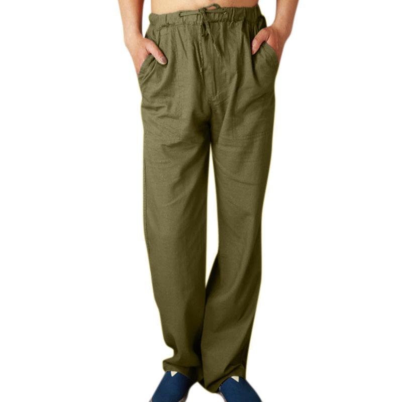 Pantalones sólidos sueltos para hombre con bolsillo casual lino largo  pantalón macho cordón cierre suave ropa de hogar comprar a buen precio —  entrega gratuita, reseñas reales con fotos — Joom