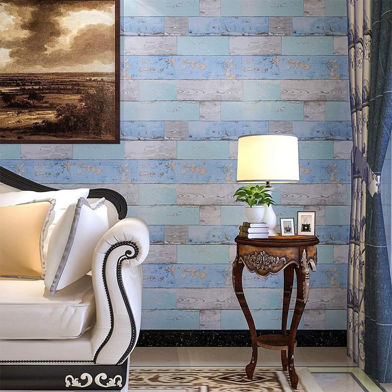 Blue Imitation Wood Furniture Waterproof Sticker Cabinet  Countertop Shelf Decoration Self-adhesive Vinyl Wood Grain Wallpaper