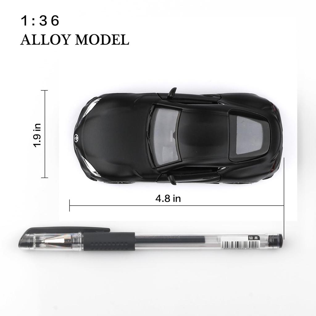TOKAXI Měřítko 1/36 2020 Toyota Supra Model autíčka z litého kovu, Autíčko se zpětným natahováním, Dárek pro kluky a holky (Černá)