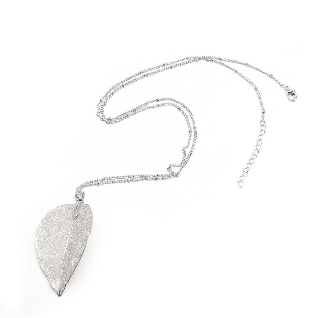 Rz-618 European American Cross-Border Fashionable Women's Real Leaf Necklace Simple Cut Sweater Figaro Chain Stainless Steel