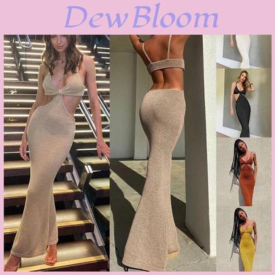 Maxi Spaghetti Dresse Strap Hollow Out Bodycon Dress Backless Cut Out Wrap Dress