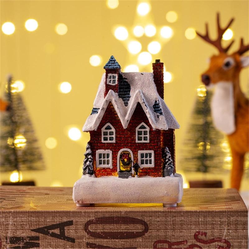 Tabletop Christmas Village House Buildings Lighted Resin Ornaments for Holiday Decor House Figurine with LED Lights