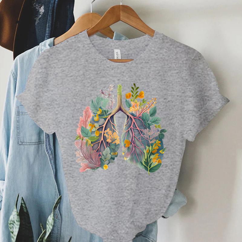 Colorful Anatomical Heart Lungs Tshirt Women Plant Floral Graphic Anatomy Tshirt Top Funny Cardiac Nurse Gift Summer Shirt 2024