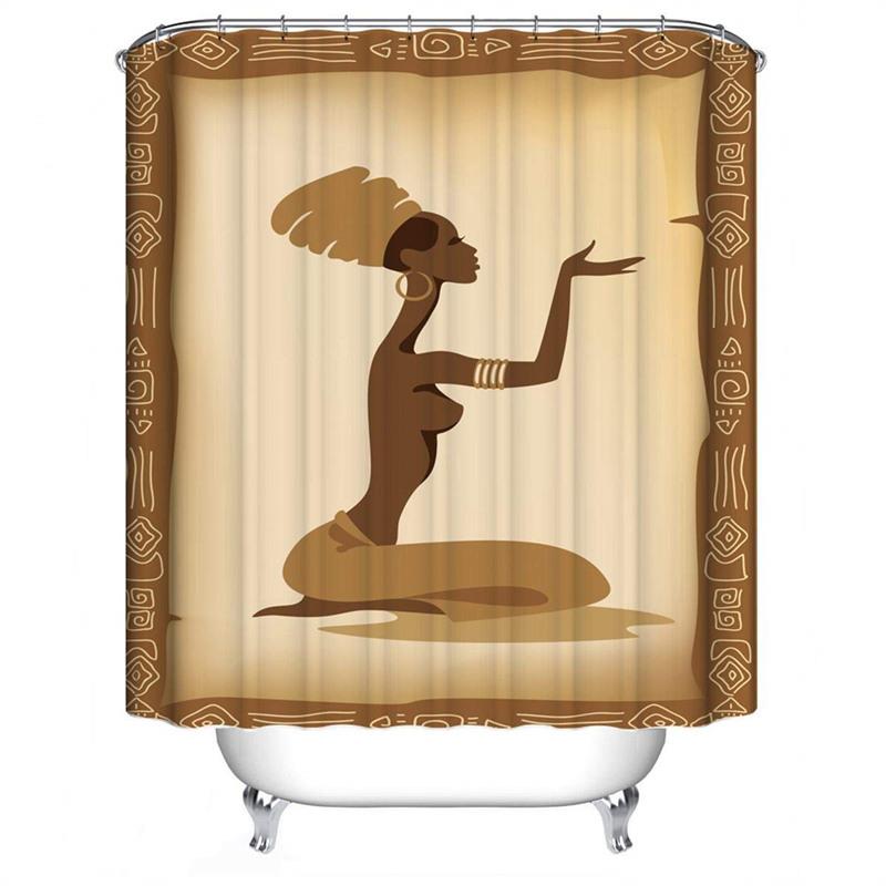 Fashion African Woman Shower Curtain Set With Rugs Afro Girl Egyptian Lady Fabric Shower Curtain Liner Non-Slip Carpet