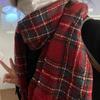 Korean Red Plaid Retro Scarf: Women's Winter Warm Knitted Neck Warmer In Trendy Style