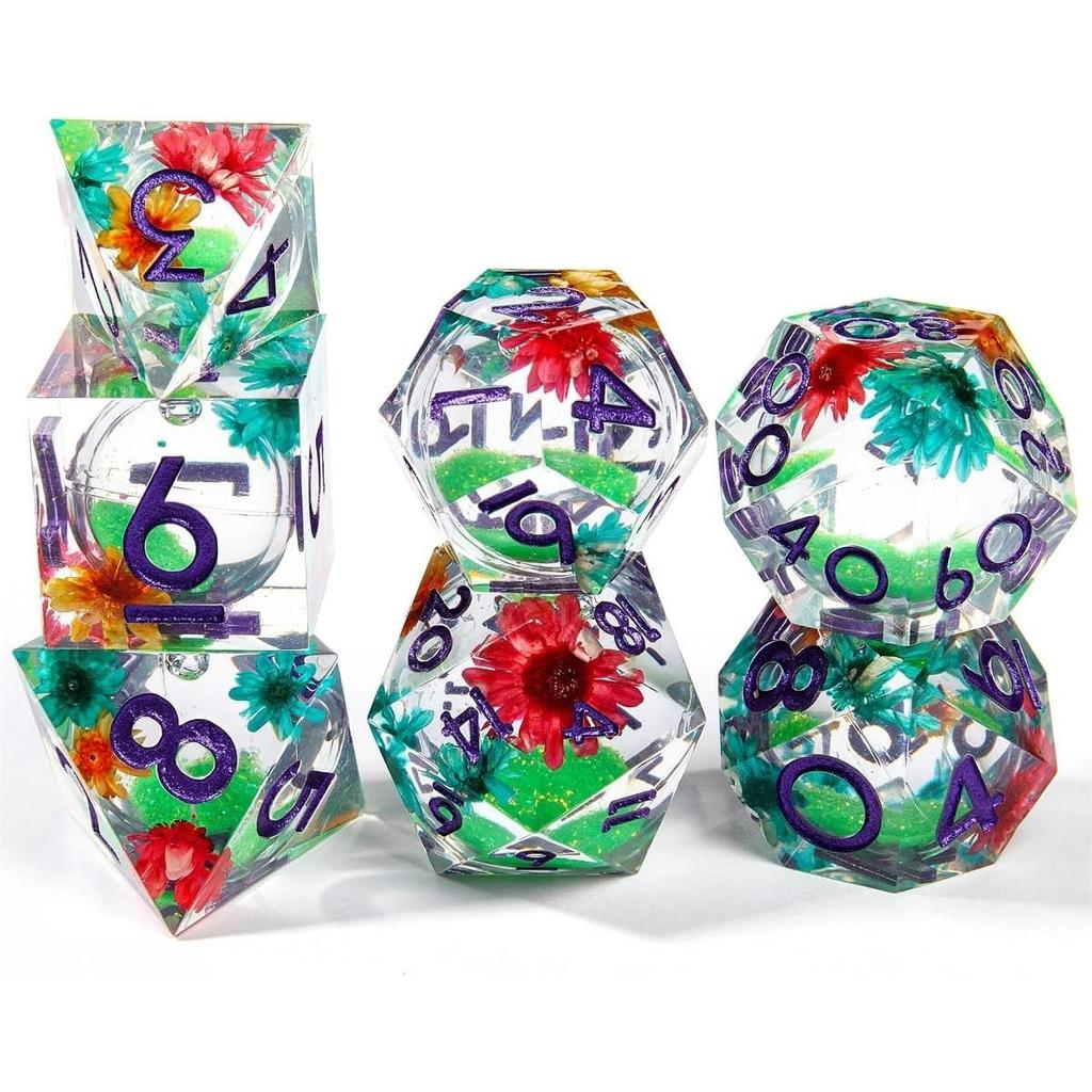Resin Dice Set Luminous Sand, Dragon and Dungeon Polyhedral Dice, Punk Style Role-Play RPG Explorer MTG Pioneer Game DND Dice Set