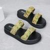 Fashion Thick Bottom Slippers 2025 Women's Embroidered Beach Flip Flops Outdoor Soft Sole Anti-Slip Elevating Platform Sandals