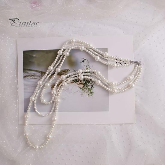 French Style Retro Faux Pearls Necklace Women Long White Three Layered Faux Pearls Luxury Sweater Necklace Jewelry Gift