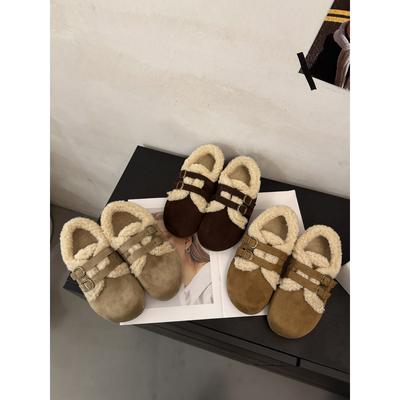 Retro Velvet Thickened Warm Thick-soled Snow Cotton Shoes for Winter Wear 2025 Heightening Soft-soled Birkenstocks