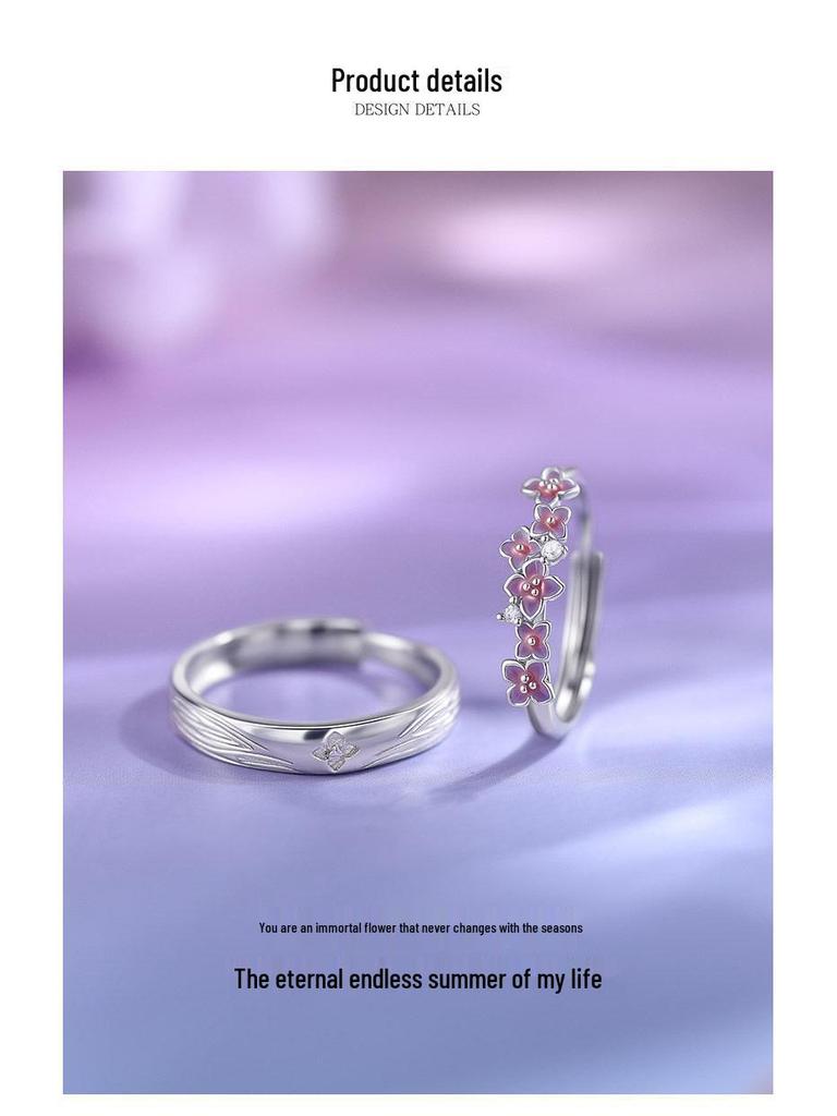 Endless Summer S925 Sterling Silver Couple Rings with Enamel Design - Perfect Gift for Him & Her