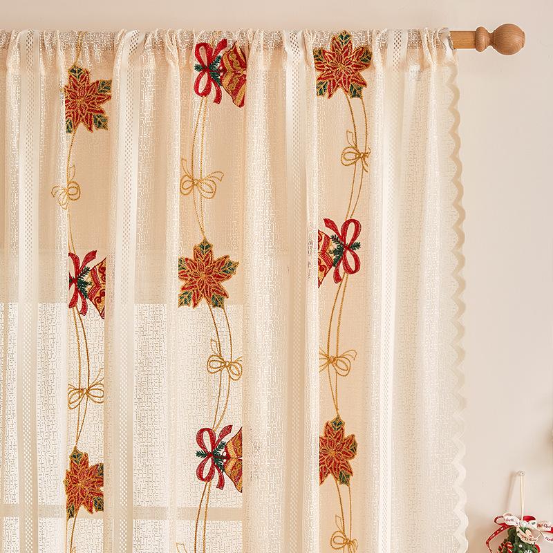French Living Room Bedroom Bay Window Balcony Screen Curtain Cotton And Linen Embroidered Curtain Finished Christmas Window Screen Printed Curtain
