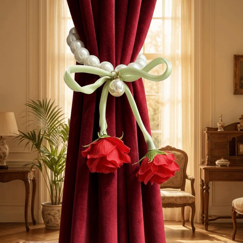 2PCS Decorative Rose Curtain Straps Portable Curtain Binding Curtain Buckle Living Room